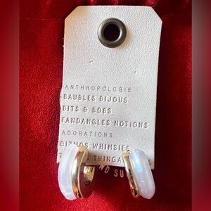 NTW Anthropologie Gold and White Hoop Earrings
